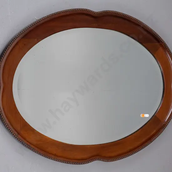 Edwardian oval wood framed bevelled edge wall mirror H-610 W-850