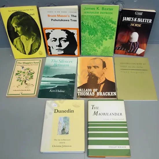 10 books: NZ literary soft-covers - Keri Hulme, James K Baxter, Thomas Bracken, Frank Sargeson etc.