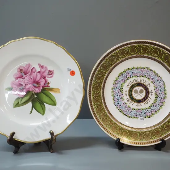 2 Spode bone china cabinet plates - Wimbledon 1977 100 year celebration & rhododendron, both D-270