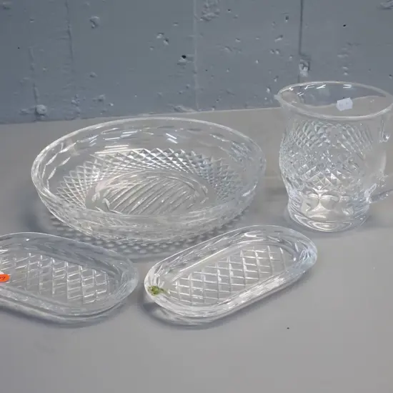4 pieces of Waterford cut crystal - shallow salad bowl D-245, jug H-130 and 2 small dishes