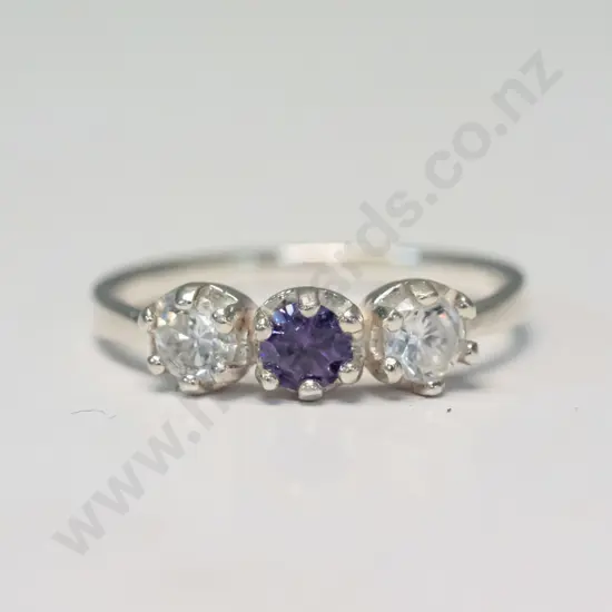 silver cz/ amethyst ring stamped 925