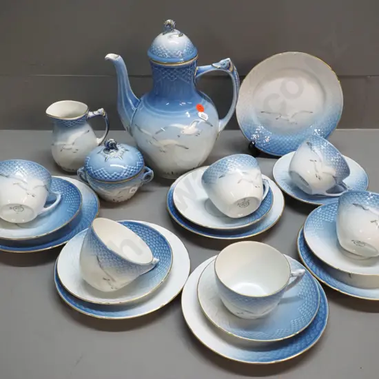 Bing & Grondahl seagull pattern 22-piece tea set - teapot is H-250 W-200