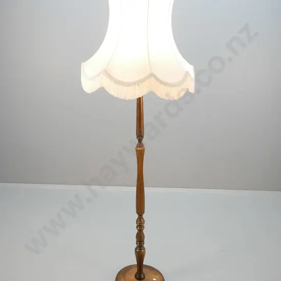 mahogany reeded standard lamp with waisted shade H-1670 Shade D-570
