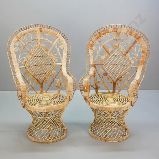 pair of cane peacock-back chairs - some loss of cane binding on both H-1200 W-720 D-560