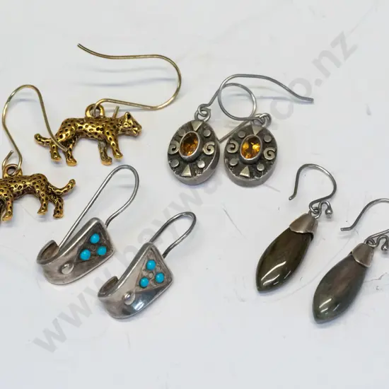 pair of amber earrings & pair of tourquoise earrings both stamped 925 & 2 pairs earrings no marked