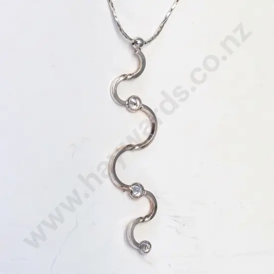 silver necklace with cz stones chain stamped 925
