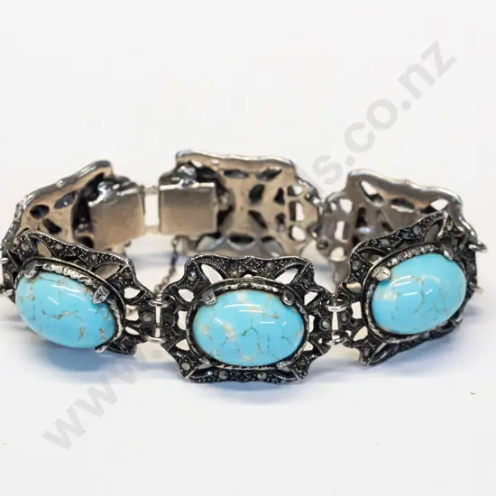 tourquoise & marcasite bracelet with safety chain no mark