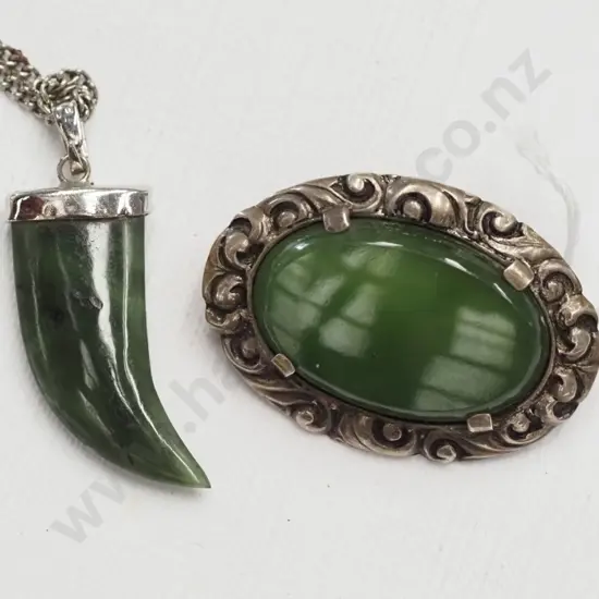 greenstone necklace & greenstone brooch no marks on either