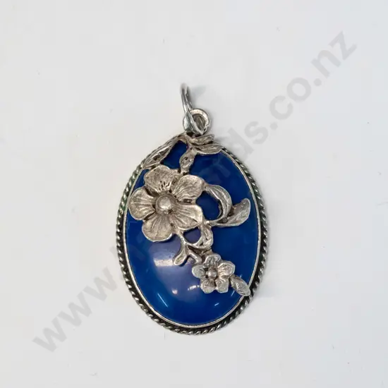 silver & lapis lazuli stone necklace stamped 925 no chain