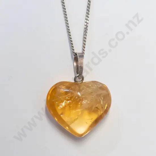 amber heart necklace silver chain stamped 925