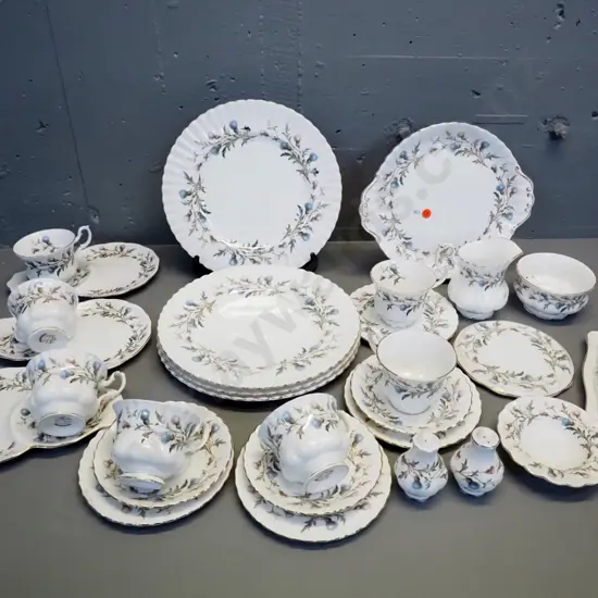 large collection of Royal Albert "Brigadoon" tea and table ware including 3 tennis sets, 4 dinner plates, 3 trios,
