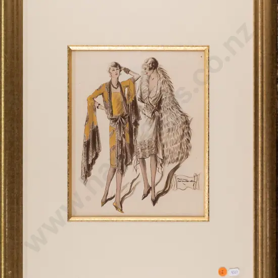 framed vintage print - fashionable women H-260 W-210
