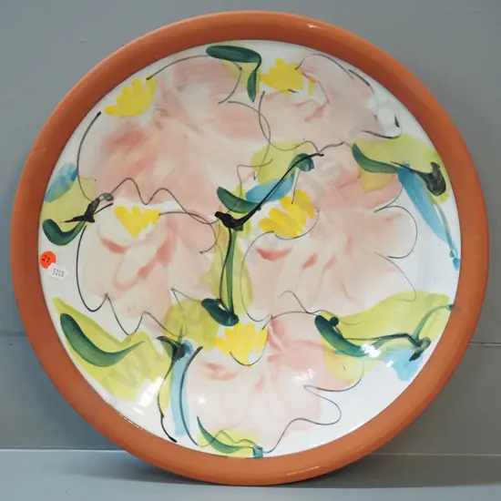 Royce McGlashen studio pottery terracotta plate with glazed centre design D-375