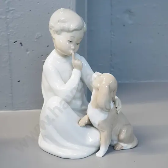 Lladro figurine - child with puppy - H-200 W-150