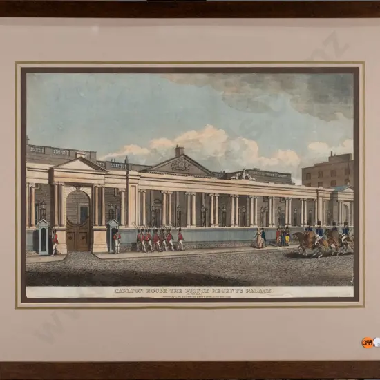 framed hand coloured engraving, Carlton house prince regents palace H-280 W-420