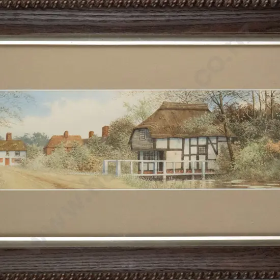 framed watercolour - country houses H-130 W-400