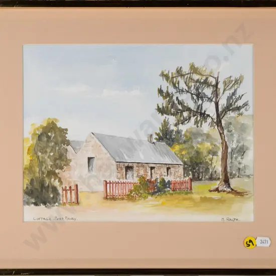 M Ralph - framed watercolour - cottage Port Fairy H-210 W-260
