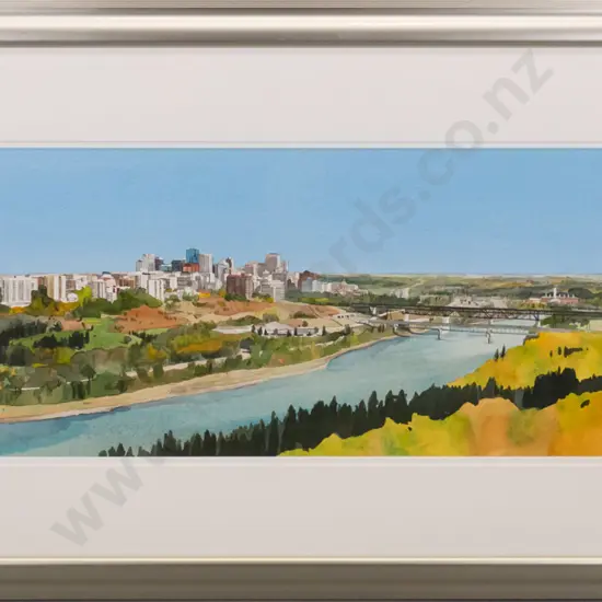 E  Bartel - framed watercolour "Edmonton in the Fall" H-290 W-730