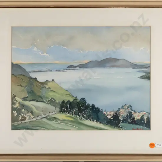 Joan Brickell - framed watercolour - coastal scene H-260 W-350