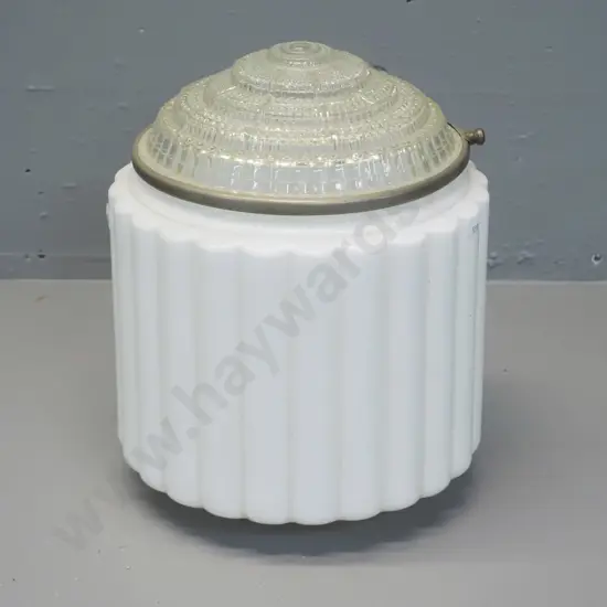 deco milk glass ceiling light shade with clear depression glass insert H-280 D-230