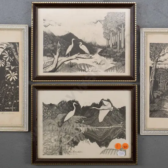 4x framed, signed Rei Hamon reproduction prints H-155 W-130 (foxing, frames need attention)
