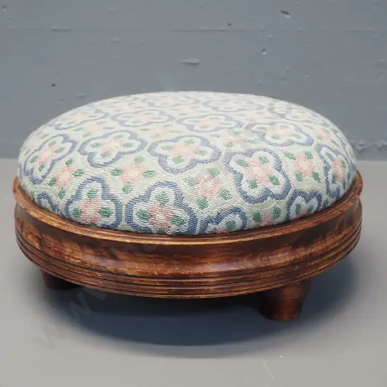 round foot stool with 3 feet, petit-point upholstered top H-130 D-300