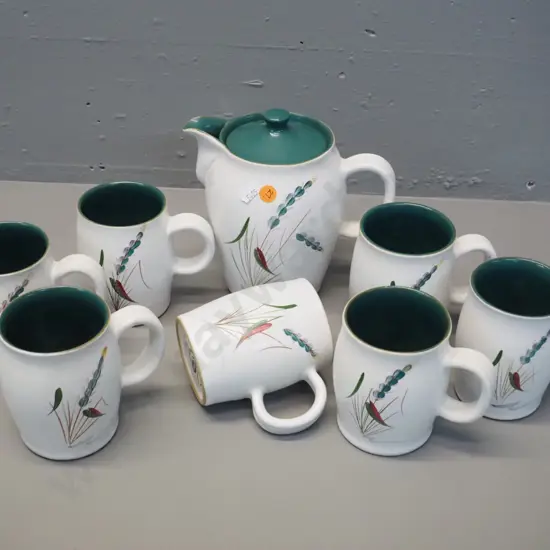Denby Greenwheat coffee set - coffee pot H-170 and 7 mugs