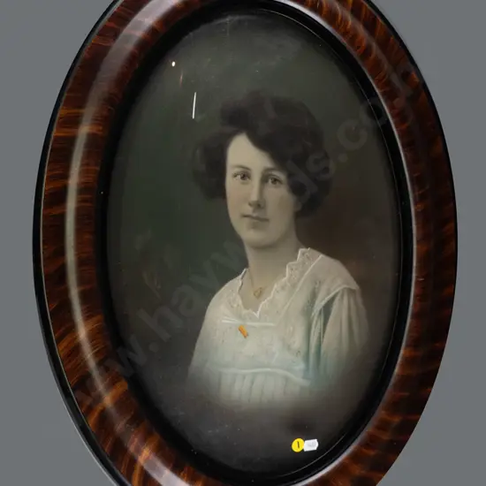 vintage framed convex glass hand coloured photograph H-640 W-470 (crack to frame, under side of glass needs a clean)