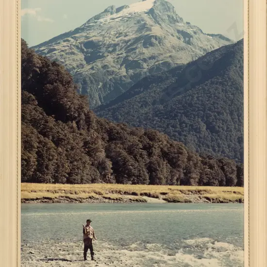 framed retro photograph - fly fisherman H-480 W-380