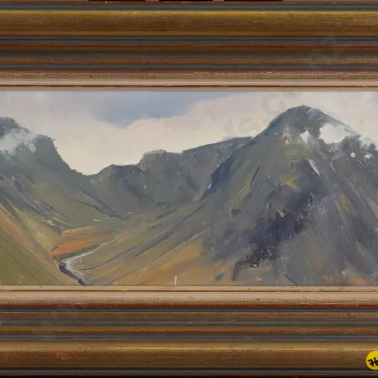 John R Hunt '88 - framed oil - mountain scene  H-140 W-290