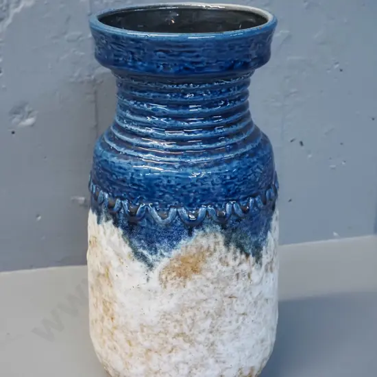 large German pottery blue, cream and brown textured glaze vase marked 1467/30. H-305 D-150