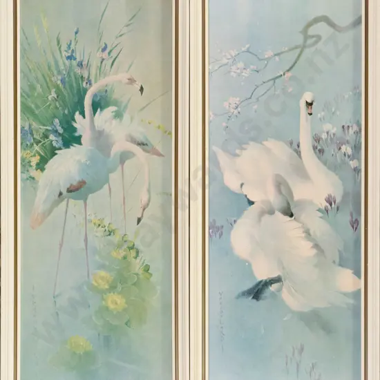 2x Vernon Ward prints, swans and flamingos Each H-500 W-190