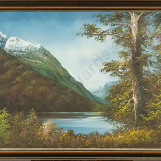framed oil "Lake Howden On The Routeburn" H-600 W-910