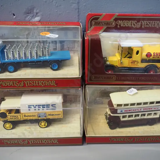 4 Matchbox Models of Yesteryear die-cast vehicles w/original boxes - tanker, bus and 2 delivery vans