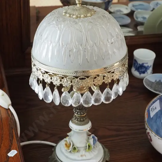 ceramic, brass and glass table lamp with lustres H-382