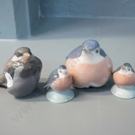 4 small Royal Copenhagen bird figurines - tallest is H-80