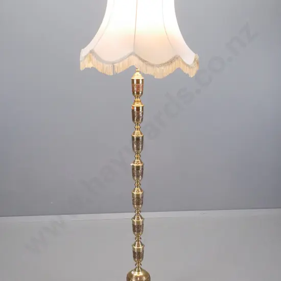 ornate relief pattern cast brass floor lamp with waisted shade H-1720 Shade D-580