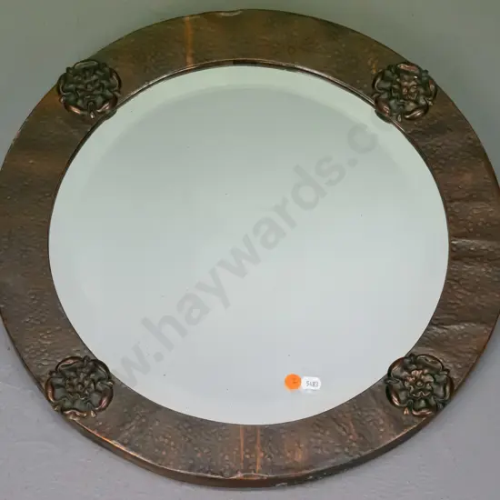 circular copper framed bevelled edge wall mirror Diam-450