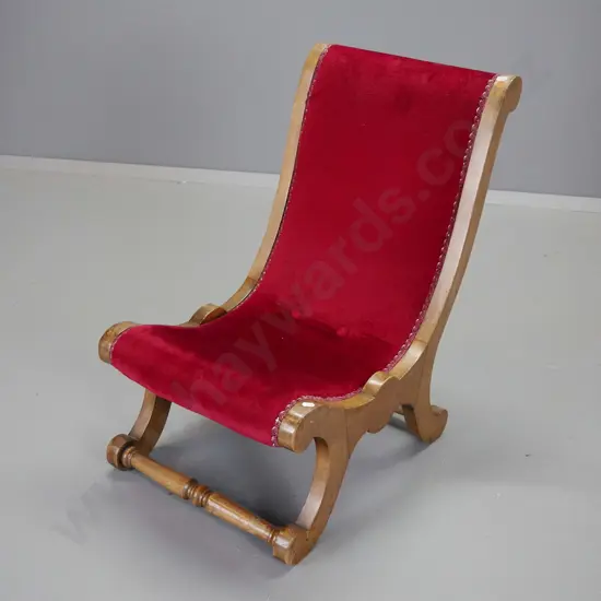 vintage mahogany framed S-shaped nursing chair with red velvet upholstery - polish needs work H680 W410 D580