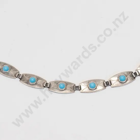 silver torquoise bracelet stamped silver