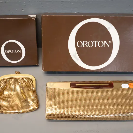 2 retro boxed Oroton evening bags - small purse and clutch purse H-110 W-220