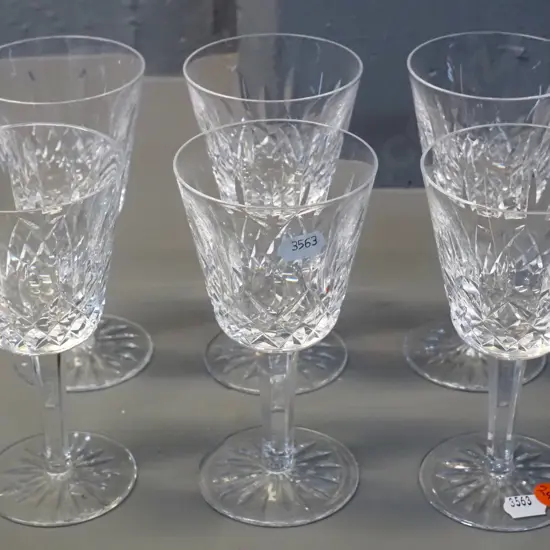 set of 6 Waterford crystal Lismore pattern stemmed wine glasses H-150 D-75
