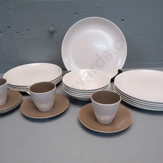 Poole dinnerware - warm tones - 3 cups & saucers, 4 coupes, 6 dinners D-250, 5 luncheon plates etc..