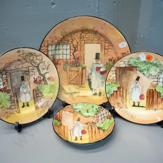 4 Royal Doulton Gaffers pattern items - cabinet plate D-215, dish and 2 side plates