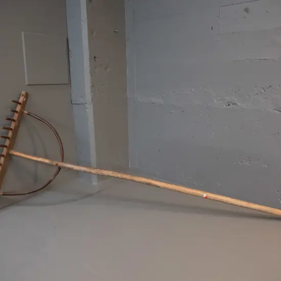 vintage wooden hay rake, missing one tine L-1630 W-700