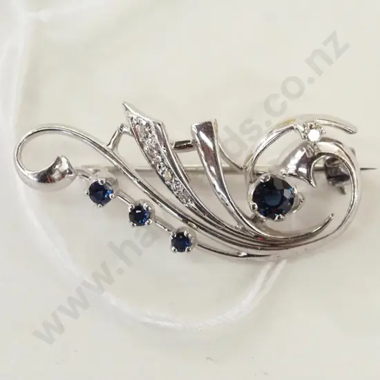 silver sapphire brooch stamped 925