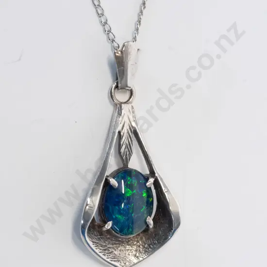 silver opal necklace stamped silver