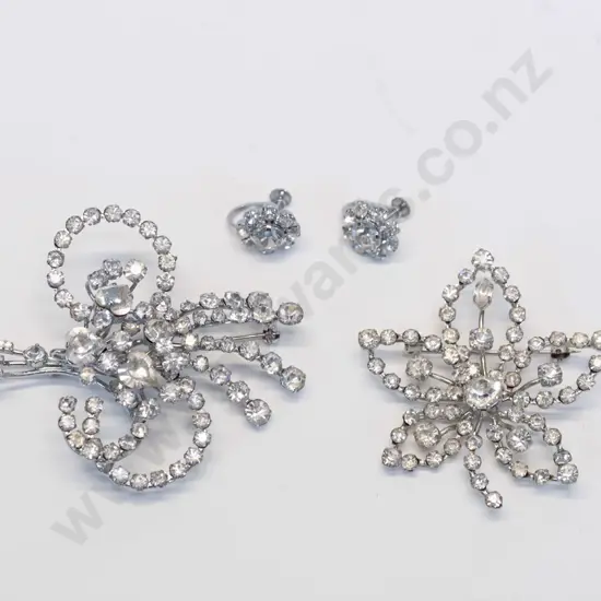 2 x crystal brooches & pair of crystal earrings [screw on]