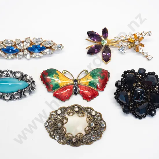6 asstd costume brooches