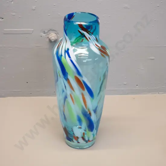 large art glass vase - mottled multi colours over turquoise H-330 D-130